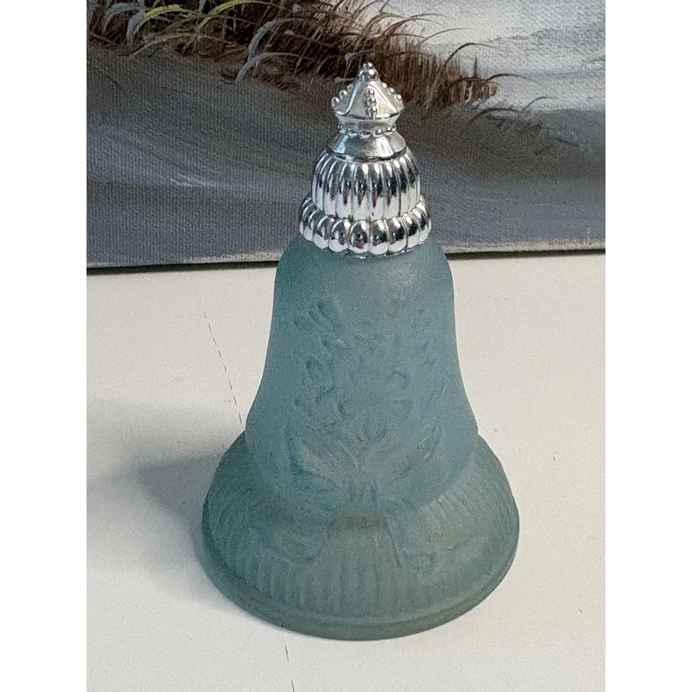 Vintage Avon Joyous Bell Topaze Cologne Frosted Blue Glass Bottle 1 fl oz Silver
